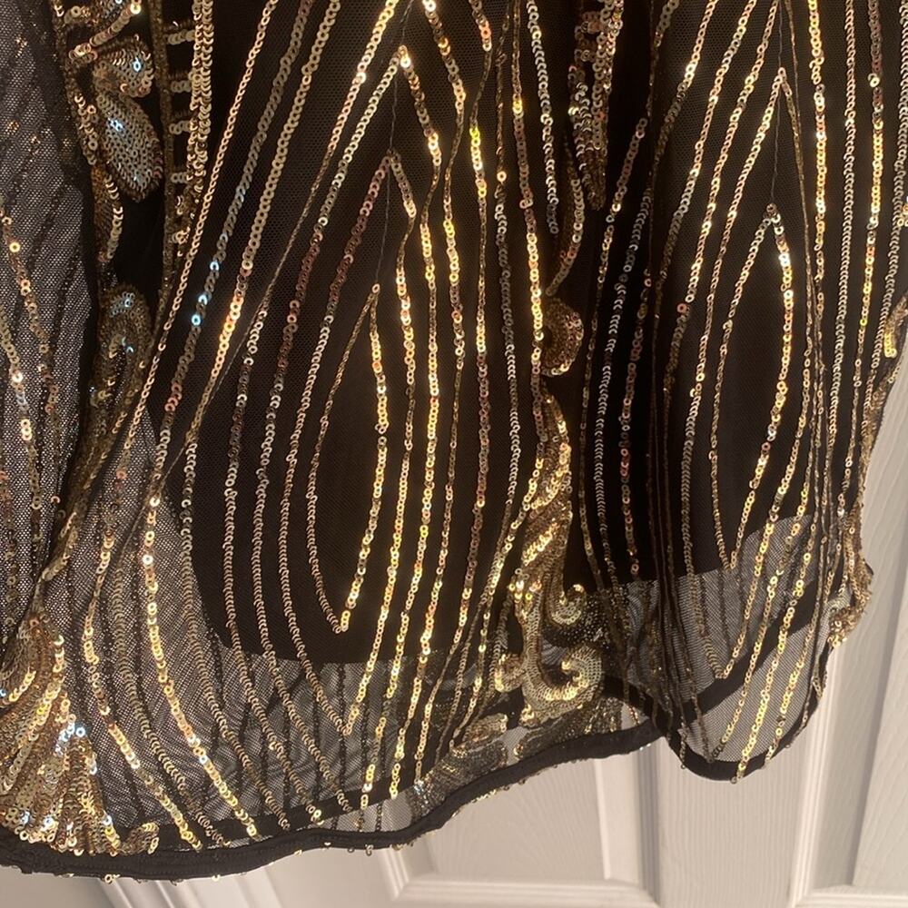 Black & Gold Sequin Bodycon Long Sleeve Dress M - Picture 8 of 10